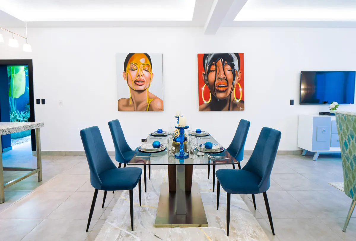 Living and dining area of a one-bedroom apartment